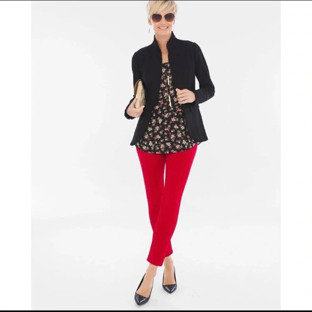 Chico’s black ruffle trim ponte blazer Size 3 - Picture 2 of 8